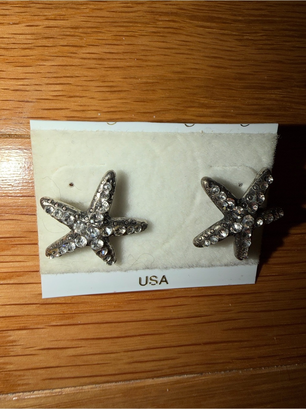 Crystal Starfish Stud Earrings - Silver Tone NWT